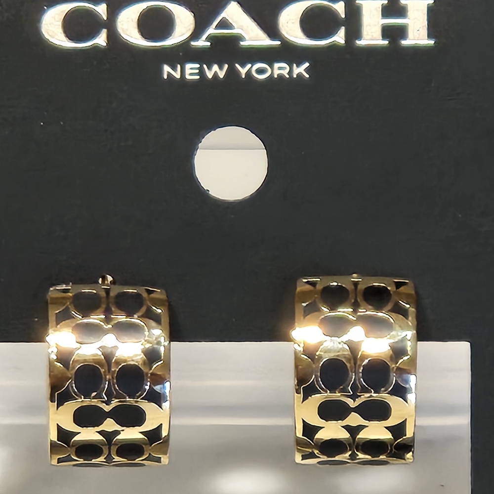 BNIP - Coach Gold-Tone Signature Coach Cutout Hoop Earrings
